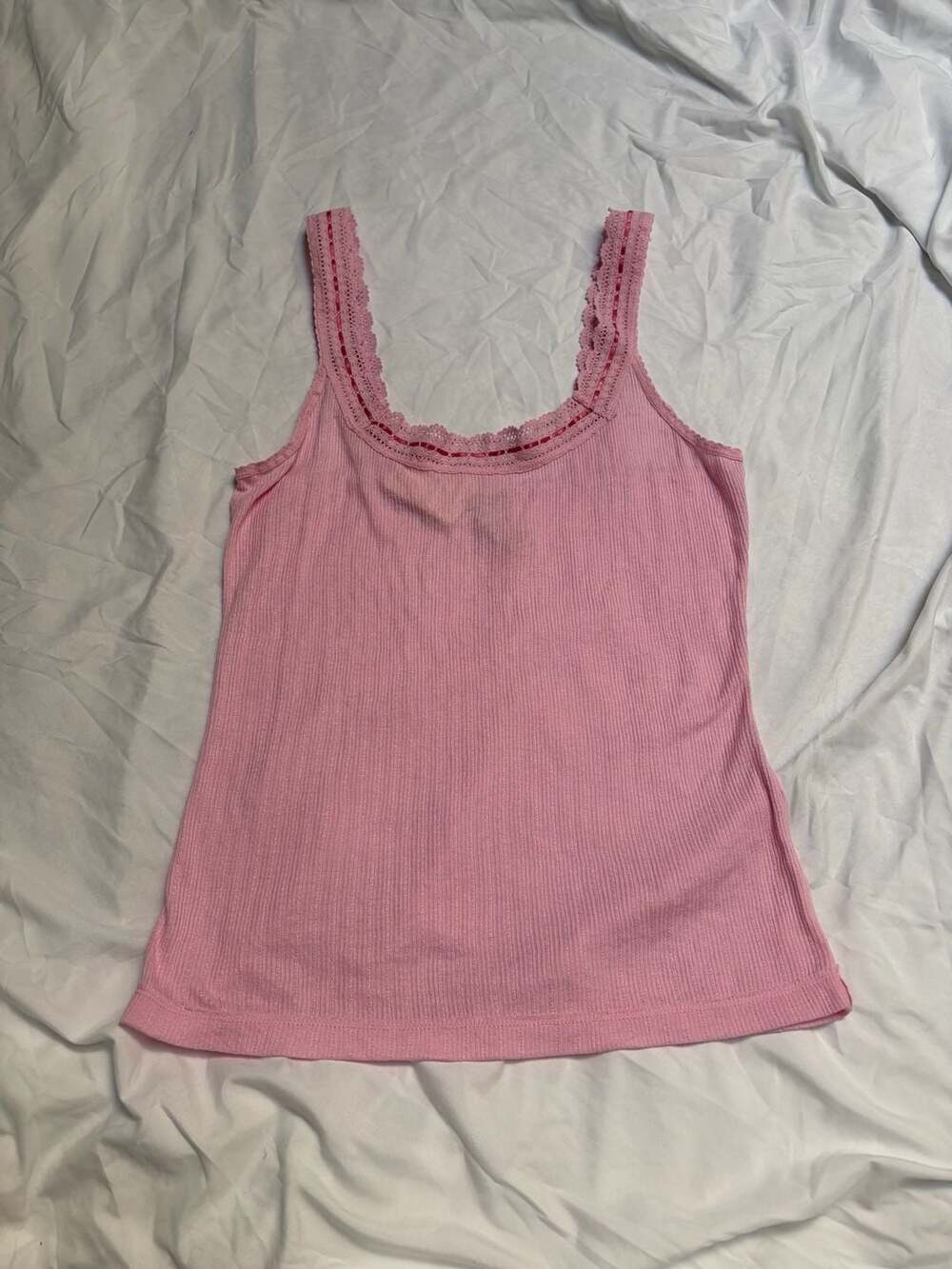 Intimately Free People Ribbed Lace Trim Tank Top in Pink